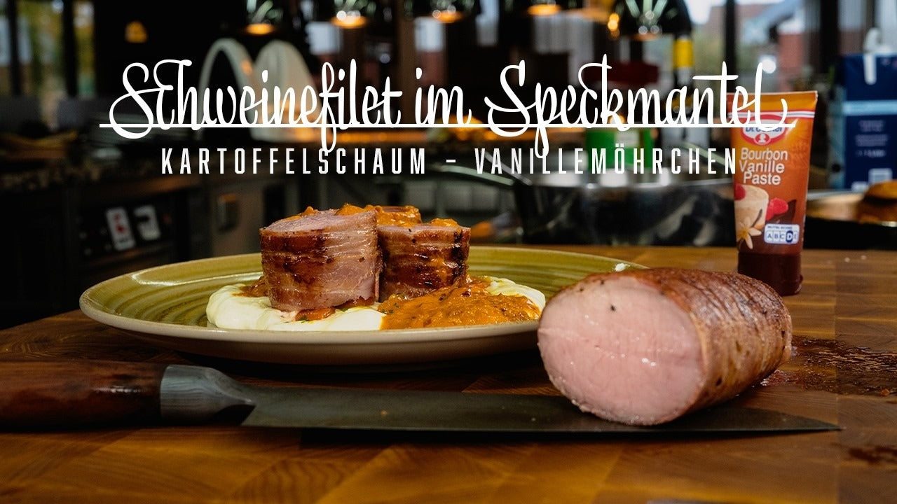 Video laden: Schweinefilet im Speckmantel mit Kartoffelschaum und Vanillemöhrchen von Stephan Schnieder